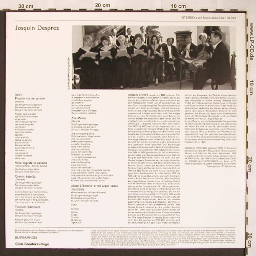 Desprez,Josquin: Missa L'Homme Armé, Supraphon,Club Ed.(92 922), D,  - LP - L6122 - 7,50 Euro