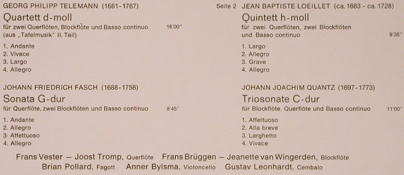 V.A.Meisterwerke für Flöten: Telemann, J.F.Fasch,Loeillet,Quantz, Telefunken(NT 789), D,  - LP - L6164 - 6,00 Euro