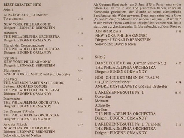 Bizet,Georges: Greatest Hits, CBS(S 30 011), NL, 1971 - LP - L6400 - 3,00 Euro