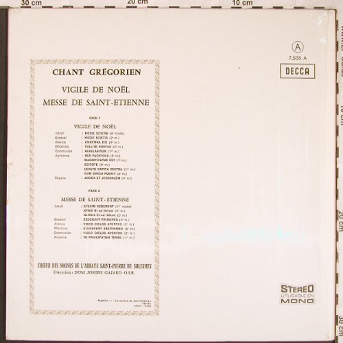 V.A.Chant Gregorien: Vigile de Noel/Messe de Saint Etien, Decca(7.535), F FS-New,  - LP - L6465 - 9,00 Euro