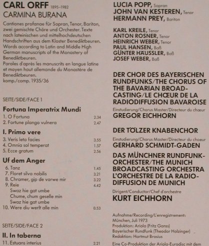 Orff,Carl: Carmina Burana, Eurodisc(201 167-405), D, 1983 - LP - L6497 - 7,50 Euro