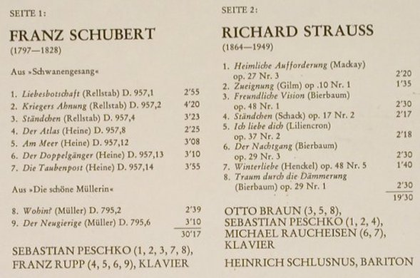 Schlusnus,Heinrich: Singt Lieder von Schubert&R.Strauss, Heliodor(2548 729), D,  - LP - L6572 - 6,00 Euro