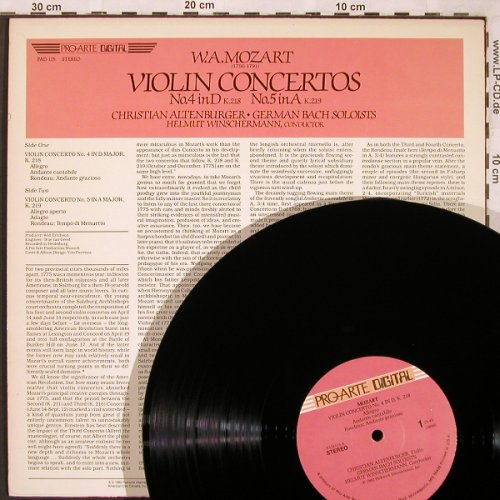 Mozart,Wolfgang Amadeus: Violin Concertos No.4 in D,K218/219, Pro Arte(PAD-115), US, 1982 - LP - L6649 - 6,00 Euro