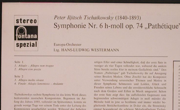 Tschaikowsky,Peter: Sinfonie Nr.6, Fontana(700 183 WGY), NL,  - LP - L6707 - 5,00 Euro