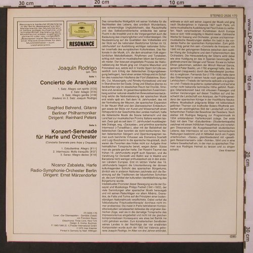 Rodrigo,Joaquin: Concierto de Aranjuez/Konzertserena, D.Gr. Resonance(2535 170), D, 1975 - LP - L6907 - 5,00 Euro