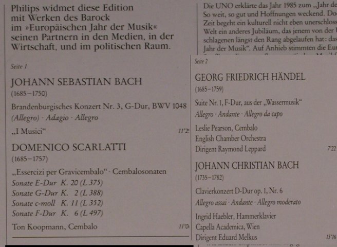 Bach,J.S./Scarlatti/Händel/J.C.Bach: Brandenburg. Konzert Nr.3..., Philips(0647 188), D, 1985 - LP - L6919 - 4,00 Euro