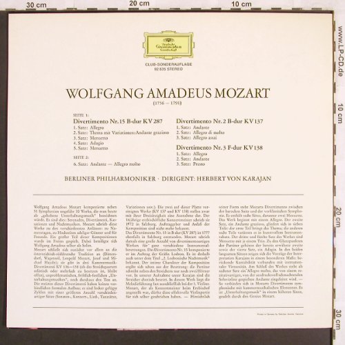 Mozart,Wolfgang Amadeus: Divertimenti Nr.2,3,15KV137,138,287, D.Gr.(92 835), D,  - LP - L6955 - 7,50 Euro