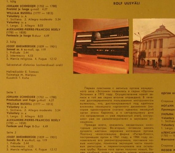 V.A.Eesti Orelid-Estnische Orgeln: Vol.26-J.Schneider...Reinberger, Melodia(C10 24561 000), UDSSR, 1985 - LP - L7063 - 6,00 Euro