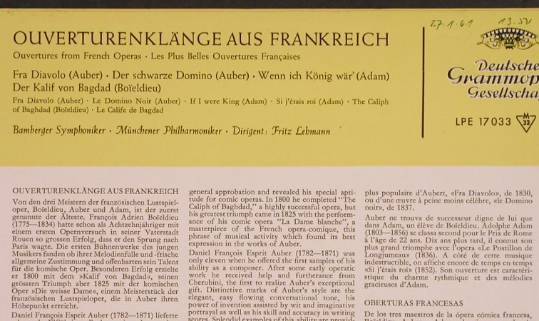 V.A.Ouverturenklänge aus Frankreich: Fra Diavolo(Auber),D.Schw.Domino, Deutsche Gramophon(LPE 17 033), D, vg+/m-, 1958 - 10inch - L7079 - 4,00 Euro