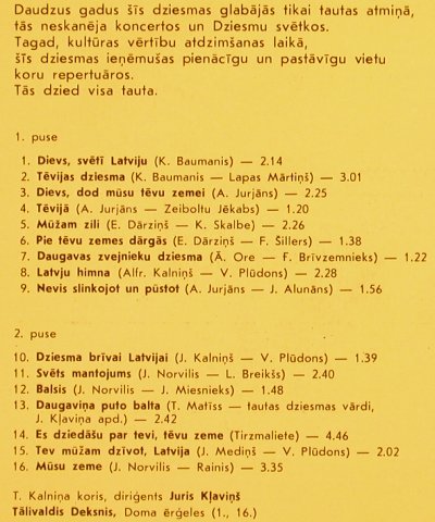Dziesma Brivai Latvijai: cond. Juris Klavins (chorus), Melodia/SF Riga(C60 28709 009), , 1989 - LP - L7107 - 5,00 Euro