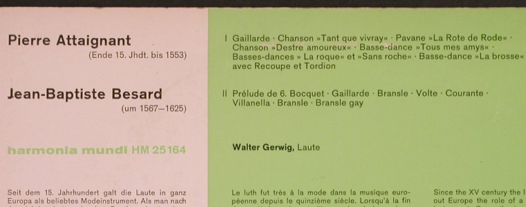 Gerwig, Walter - Laute: Französische Lautenmusik d Renais., Harmonia Mundi(HM 25 164), D, m / vg+,  - 10inch - L7150 - 4,00 Euro