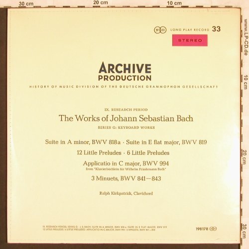 Bach,Johann Sebastian: Suite in a-Moll, BWV 818a,819,994, Archiv(198 178), D, 1960 - LP - L7163 - 7,50 Euro