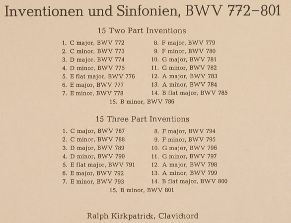 Bach,Johann Sebastian: Inventionenund Sinfonien,BWV722-801, Archiv(198 179), D,  - LP - L7164 - 7,50 Euro