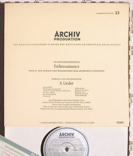 Wolkenstein,Oswald von: 11 Lieder - Frührenaissance, Archiv(13 042), D, 1963 - 10inch - L7171 - 5,00 Euro