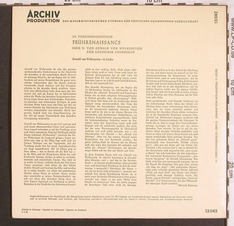 Wolkenstein,Oswald von: 11 Lieder - Frührenaissance, Archiv(13 042), D, 1963 - 10inch - L7171 - 5,00 Euro