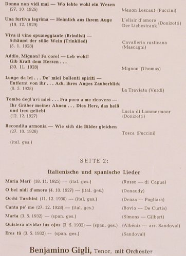 Gigli,Benjamino: Historische Aufnahmen 1925-32, RCA(HR 209), D, FS-New,  - LP - L7213 - 22,50 Euro