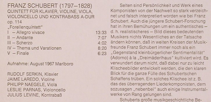 Schubert,Franz: Quintett f.Klavier,Violine...op.114, CBS(61 623), NL, 1975 - LP - L7448 - 6,00 Euro