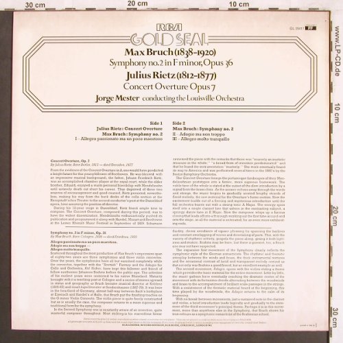 Bruch,Max / Julius Rietz: Symphony No.2,op.36/C.Ouvert,op.7, RCA(GL 25017), I,  - LP - L7503 - 6,00 Euro