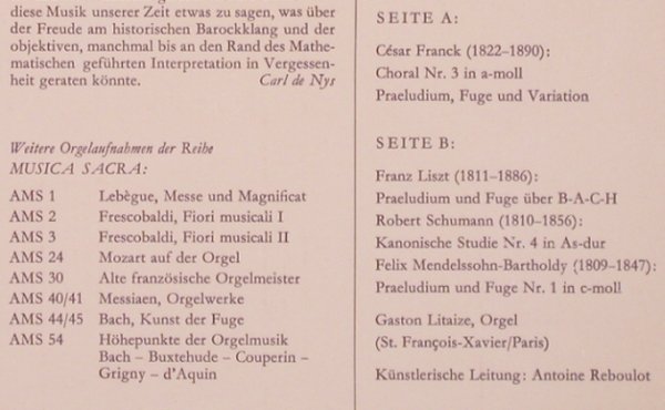 V.A.Orgelmusik der Romantik: C.Franck,Liszt,Mendelssohn,Schumann, Schwann Musica Sacra(AMS 50), D,  - LP - L7566 - 7,50 Euro