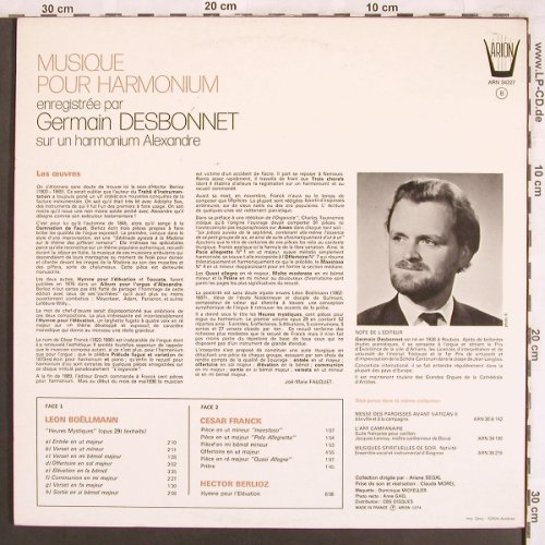 V.A.Musique pour Harmonium: Berlioz, C.Franck,Lèon Boellmann, Arion(ARN 34227), F, Foc, 1974 - LP - L7579 - 7,50 Euro