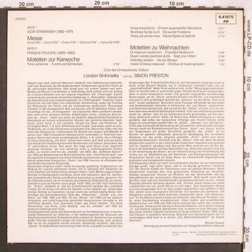 Strawinsky,Igor / Poulenc: Messe / Motetten, Decca(6.41875 AW), D, 1973 - LP - L7611 - 6,00 Euro
