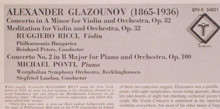 Glasunow,Alexander: Violin Concerto/Piano Concerto, Turnabout Vox(QTV-S 34621), US, 1975 - LP - L7677 - 17,50 Euro