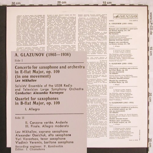 Glazunov,Alexander: Music for Saxophone, op.109, Melodia(C10-06997-8), UDSSR,  - LP - L7892 - 6,00 Euro