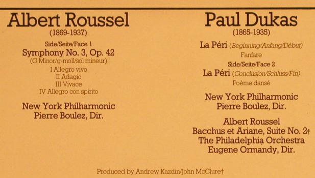 Roussel,Albert / Dukas: Symphonie No.3 op.42/ La Peri, CBS Masterworks(MP 39760), NL, 1985 - LP - L7915 - 6,00 Euro