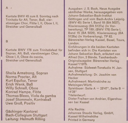 Bach,Johann Sebastian: Kantaten BWV 45 & 176, SDG(610 119), D,  - LP - L8115 - 6,00 Euro