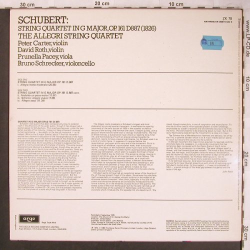 Schubert,Franz: String Quartet in G Major,op.161, Argo(ZK 78), UK, 1980 - LP - L8134 - 6,00 Euro
