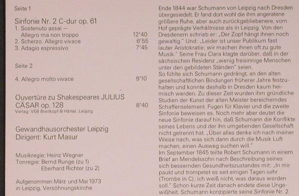 Schumann,Robert: Sinfonie Nr.2 c-dur op.61, op.128, Eterna(8 26 490), DDR, 1975 - LP - L8313 - 6,00 Euro