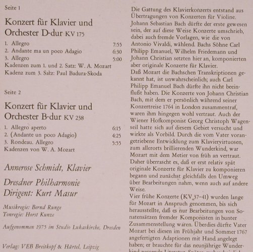 Mozart,Wolfgang Amadeus: Klavierkonzerte KV 175 & 238, Eterna(8 26 903), DDR, 1977 - LP - L8317 - 6,00 Euro