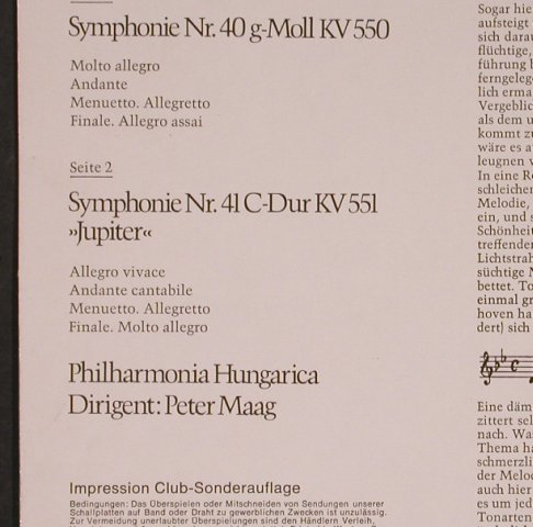 Mozart,Wolfgang Amadeus: Symphony No 40 & 41 - Jupiter, Impression, Club Ed.(66 287 4), D,  - LP - L8324 - 5,00 Euro