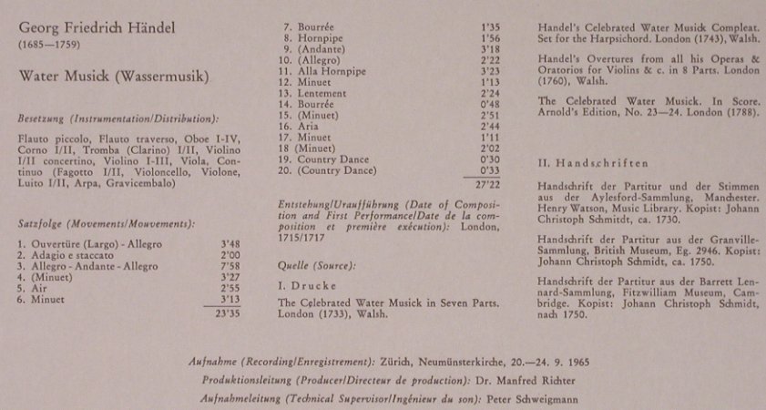 Händel,Georg Friedrich: Water Musick, Foc, Archiv(198 365), D, 1965 - LP - L8330 - 7,50 Euro