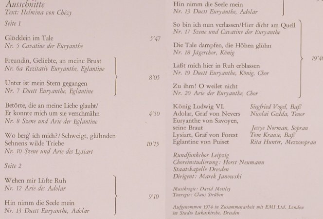 Weber,Carl Maria von: Euryanthe-Opernquerschnitt, Eterna(8 26 829), DDR, 1976 - LP - L8406 - 6,00 Euro
