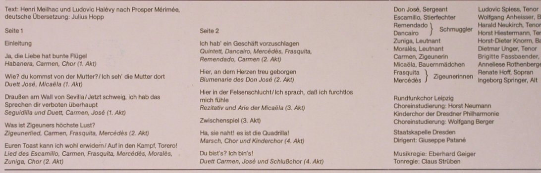 Bizet,Georges: Carmen-Opernquerschnitt, Eterna(8 26 373), DDR, 1975 - LP - L8411 - 5,00 Euro
