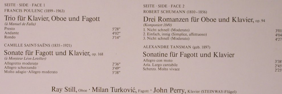 Schumann,Robert/Saint-Saens/Poulenc: Drei Romanzen f.Oboe und Klavier, Telefunken(6.42081 AW), D, Foc, 1978 - LP - L8480 - 9,00 Euro