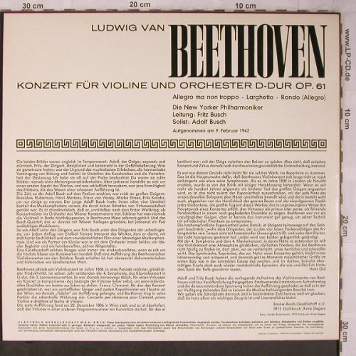 Beethoven,Ludwig van: Konzert f. Violine+Orch.D-dur op.61, Brüder Busch Ges.(12 PAL 3902), D,  - LP - L8559 - 32,00 Euro
