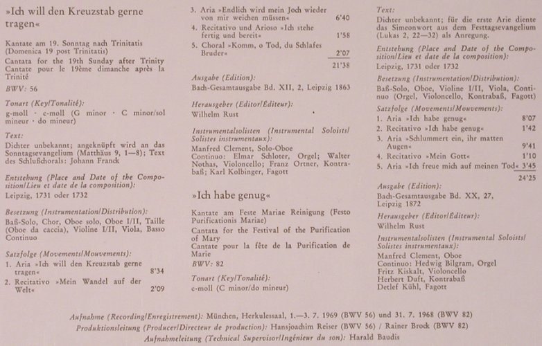 Bach,Johann Sebastian: Kantaten BWV 56 & 82,Foc, Archiv(198 477), D, 1969 - LP - L8655 - 7,50 Euro