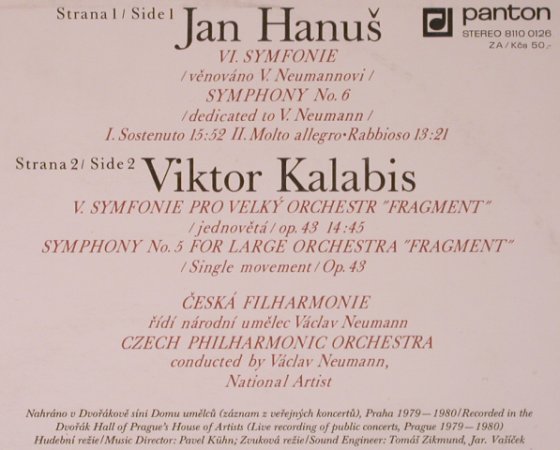 Hanus,Jan / Victor Kalabis: VI.Symfonie/V.Symfonie, vg+/m-, Panton(8110 0126), CZ, 1981 - LP - L8754 - 12,50 Euro