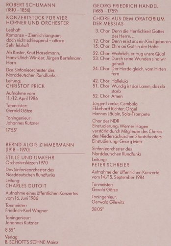 Schumann,Robert / Zimmermann/Händel: Konzertstück f.4 Hörner, NDR(66.24118), D, 1986 - LP - L8761 - 9,00 Euro