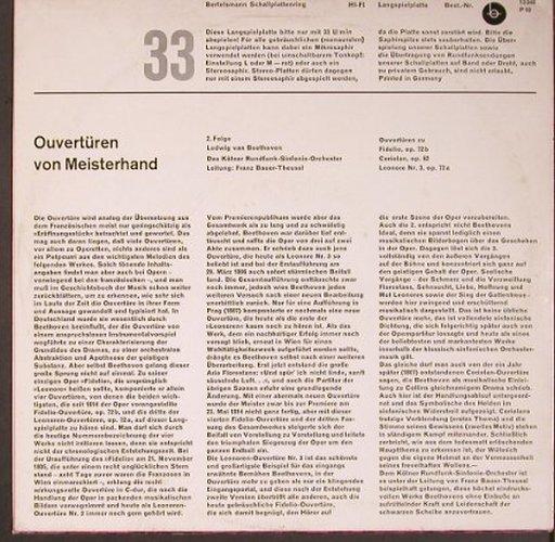 Beethoven,Ludwig van: Ouvertüren zu Fidelio,Coriolan..., Bertelsmann(13 346 P 10), D, vg+/m-,  - 10inch - L8880 - 7,50 Euro