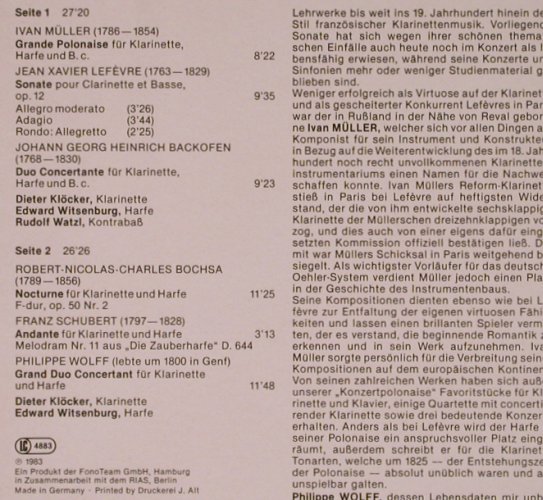 Klöcker,Dieter & E.Witsenburg: Klarinette Und Harfe, Acanta(40.23 512), D, 1983 - LP - L8893 - 7,50 Euro