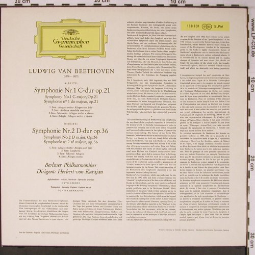 Beethoven,Ludwig van: Sinfonien Nr.1 & 2, Deutsche Gramophon(SLPM 138 801), D, Ri,  - LP - L9031 - 7,50 Euro