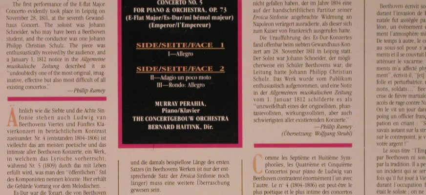 Beethoven,Ludwig van: Piano Concerto No. 5 , op.73, CBS(M 42330), NL, 1987 - LP - L9067 - 7,50 Euro