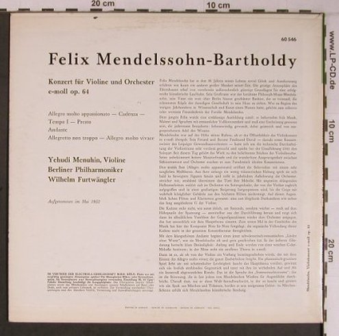Menuhin,Yehudi: Violinkonzert e-moll Op.64, Electrola(60 546), D,vg+/m-, 1952 - 10inch - L9167 - 12,50 Euro