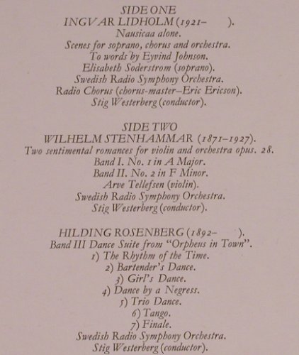 V.A.Lidholm, Stenhammar, Rosenberg: Scenes for Soprano/op.28/Orpheus, CRD(CDR 1004), UK, 1973 - LP - L9208 - 20,00 Euro