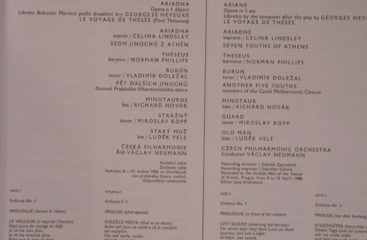 Martinu,Bohuslav: Ariane, opera in 1 Act, Libretto, Supraphon(1116 4395 ZA), CZ, 1987 - LP - L9303 - 11,50 Euro