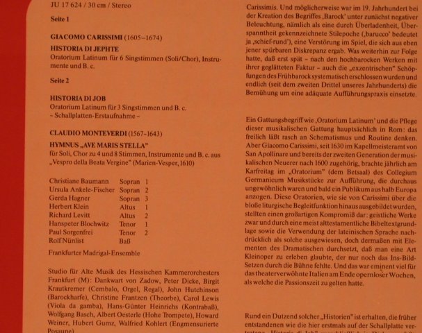 Carissimi,Giacomo / Cl.Monteverdi: Historia Jephte & Di Job / Hymnus A, Jubilate(JU 17 624), D, 1980 - LP - L9310 - 11,50 Euro