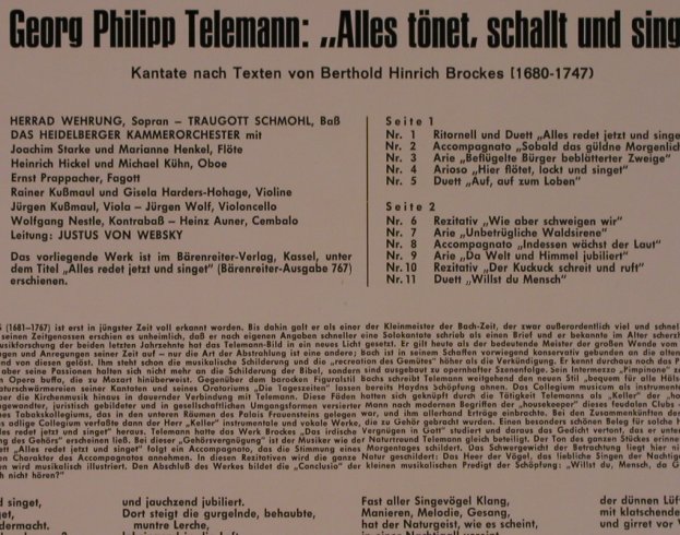 Telemann,Georg Philipp: Alles tönet, schallt und singt,, Da Camera Magna(SM 91007), D,vg+/m-,  - LP - L9317 - 5,00 Euro
